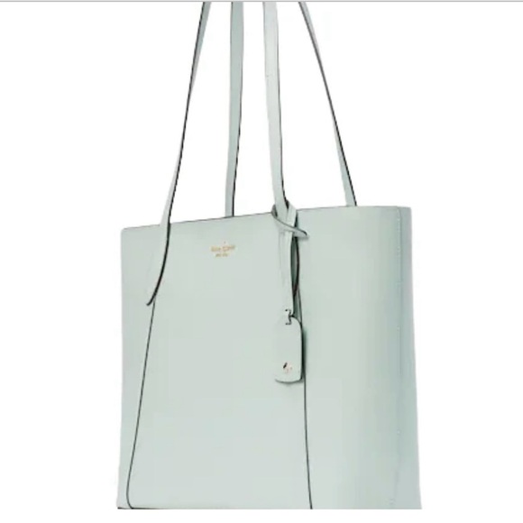 NWT ♠️ Kate Spade Cara Tote Bag Large Seawater Green Gold Hardware Grain Leather - Picture 9 of 16